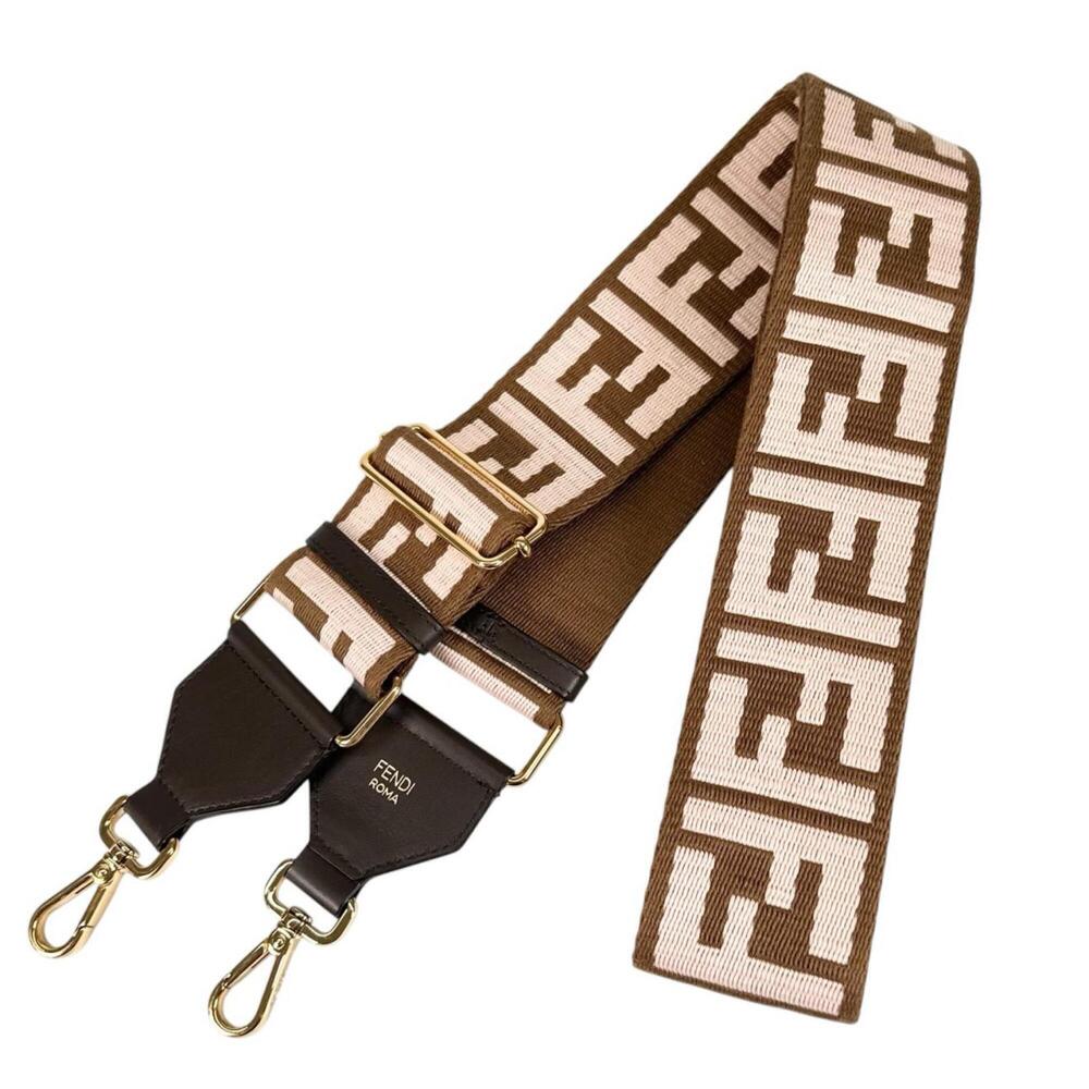 FENDI FF Logo Strap You Shoulder Canvas Leather Brown Pink Women's